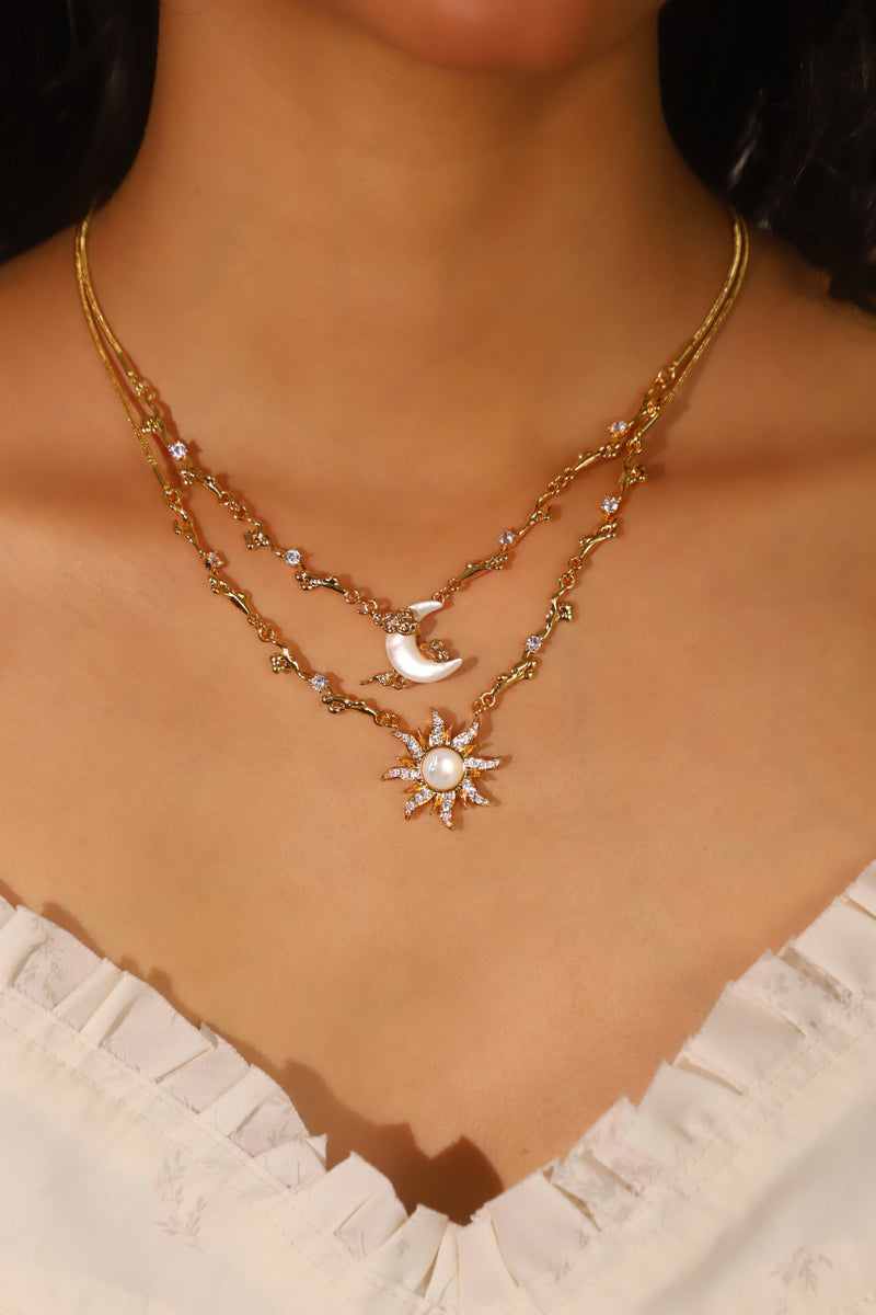 18K Real Gold Plated Diamonds Natural Shell Moon Necklace
