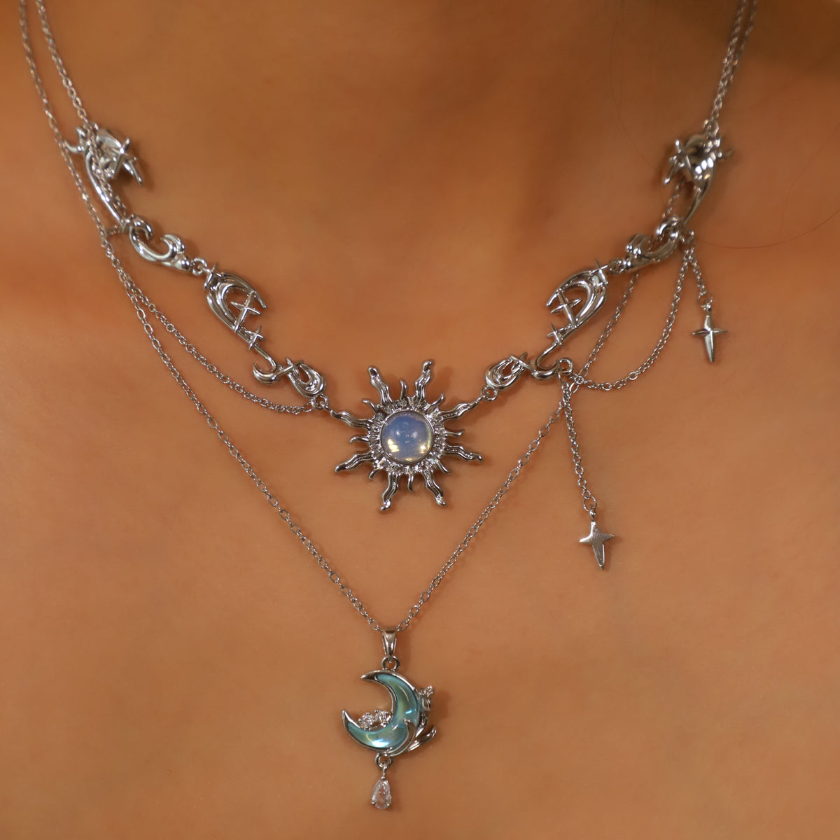 Collana Frostfire Sun placcata oro bianco palladio