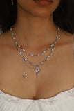 2-Piece White Gold Plated Pearl & Rose Moon Necklace Bundle