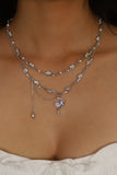 Palladium White Gold Plated Sparkle Rose Moon Necklace