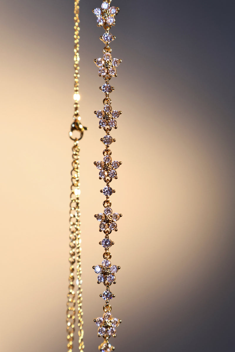 18K gold plated necklace with multiple starlight blooms of sparkling zirconia