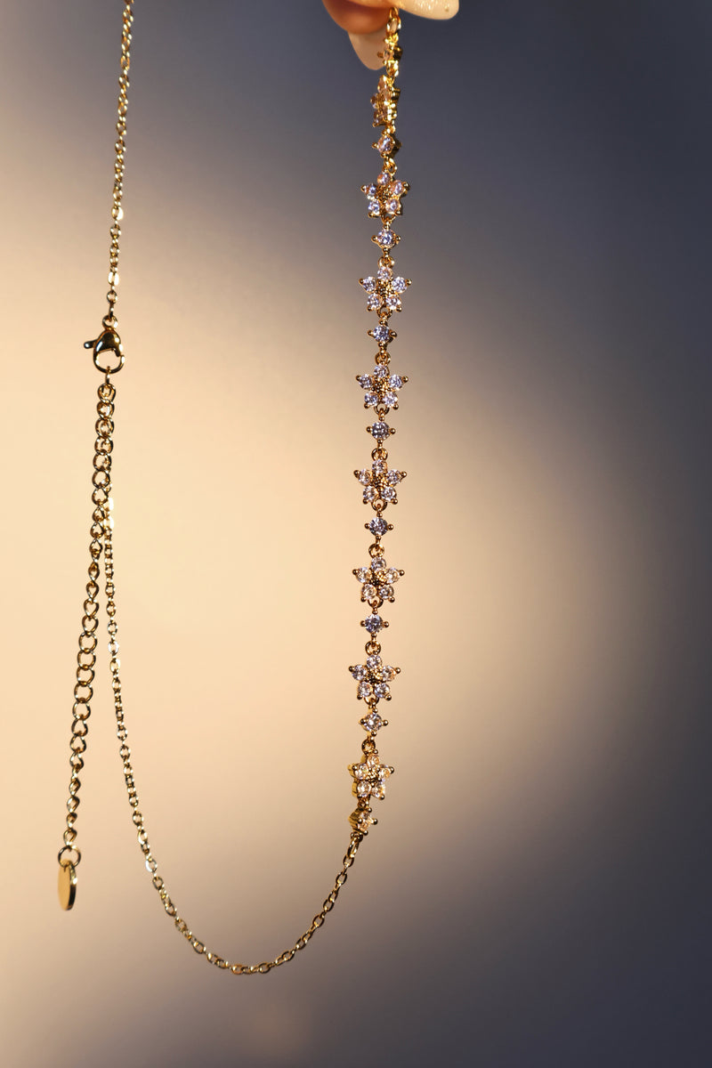 18K gold plated necklace with multiple starlight blooms of sparkling zirconia
