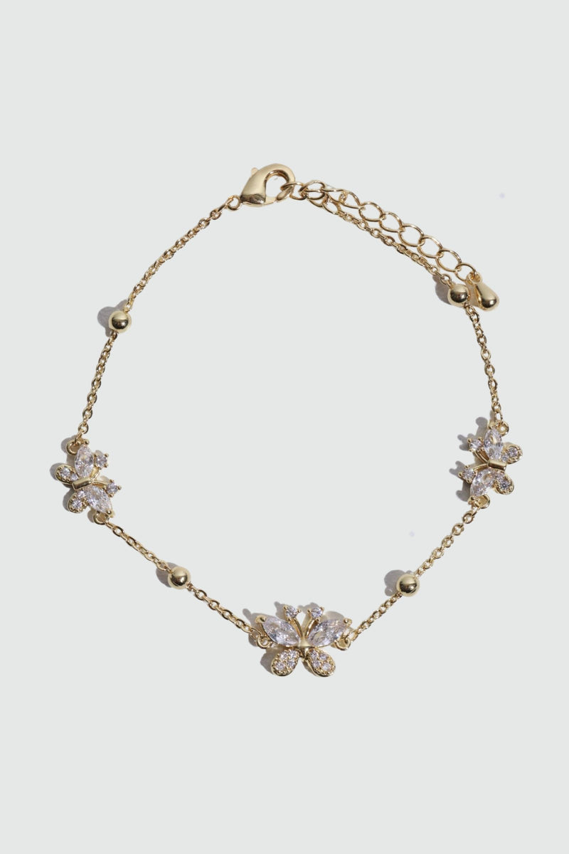 14K gold plated butterfly bracelet with sparkling zirconia diamonds