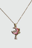 18K gold plated pink rose moon necklace with zirconia diamonds and pink moonstone