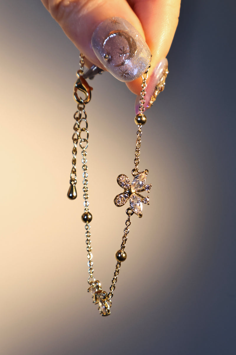 14K gold plated butterfly bracelet with sparkling zirconia diamonds