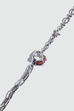 Silver plated bracelet with a glowing red resin crescent moon and sparkling zirconia