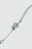 Palladium white gold plated bracelet with a jade ginkgo leaf and sparkling zirconia diamonds