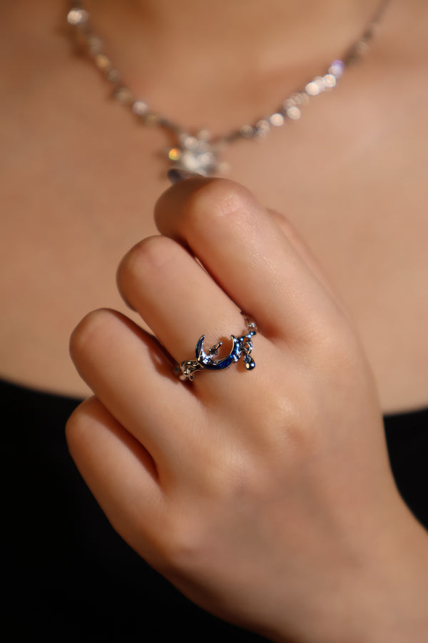 Enamel Blue Moon Ring