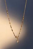 18K gold plated over stainless steel cross necklace with sparkling zirconia diamonds