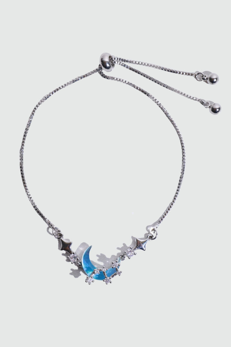 Palladium White Gold Plated Moonstone Moon Star Bracelet