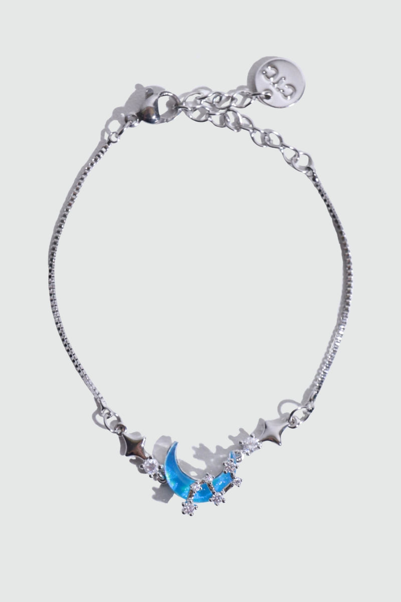Palladium White Gold Plated Moonstone Moon Star Bracelet