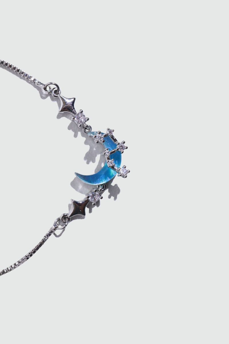 Palladium White Gold Plated Moonstone Moon Star Bracelet