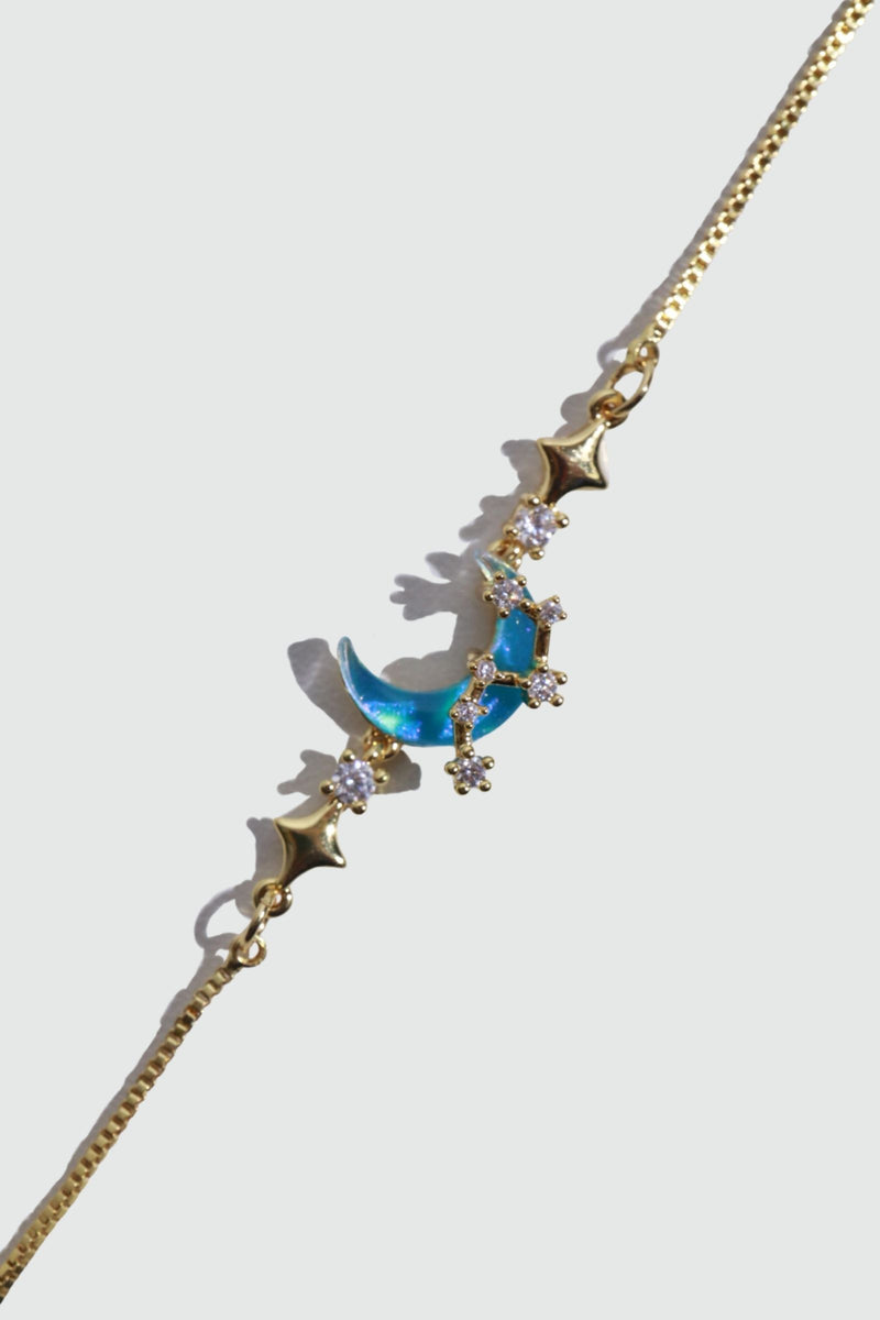 18K Real Gold Plated Moonstone Moon Star Bracelet
