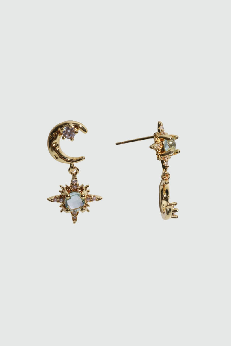 18K Real Gold Plated Moon Pole Star Earrings