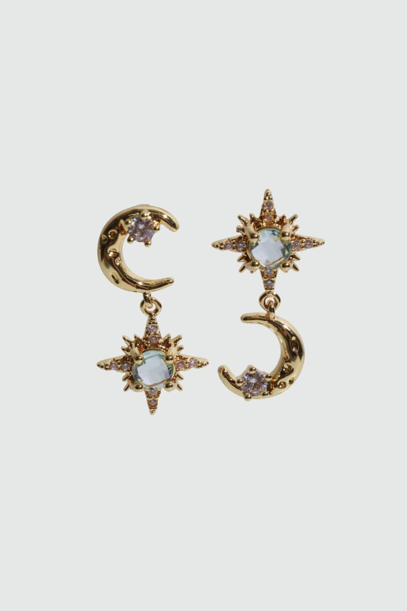 18K Real Gold Plated Moon Pole Star Earrings
