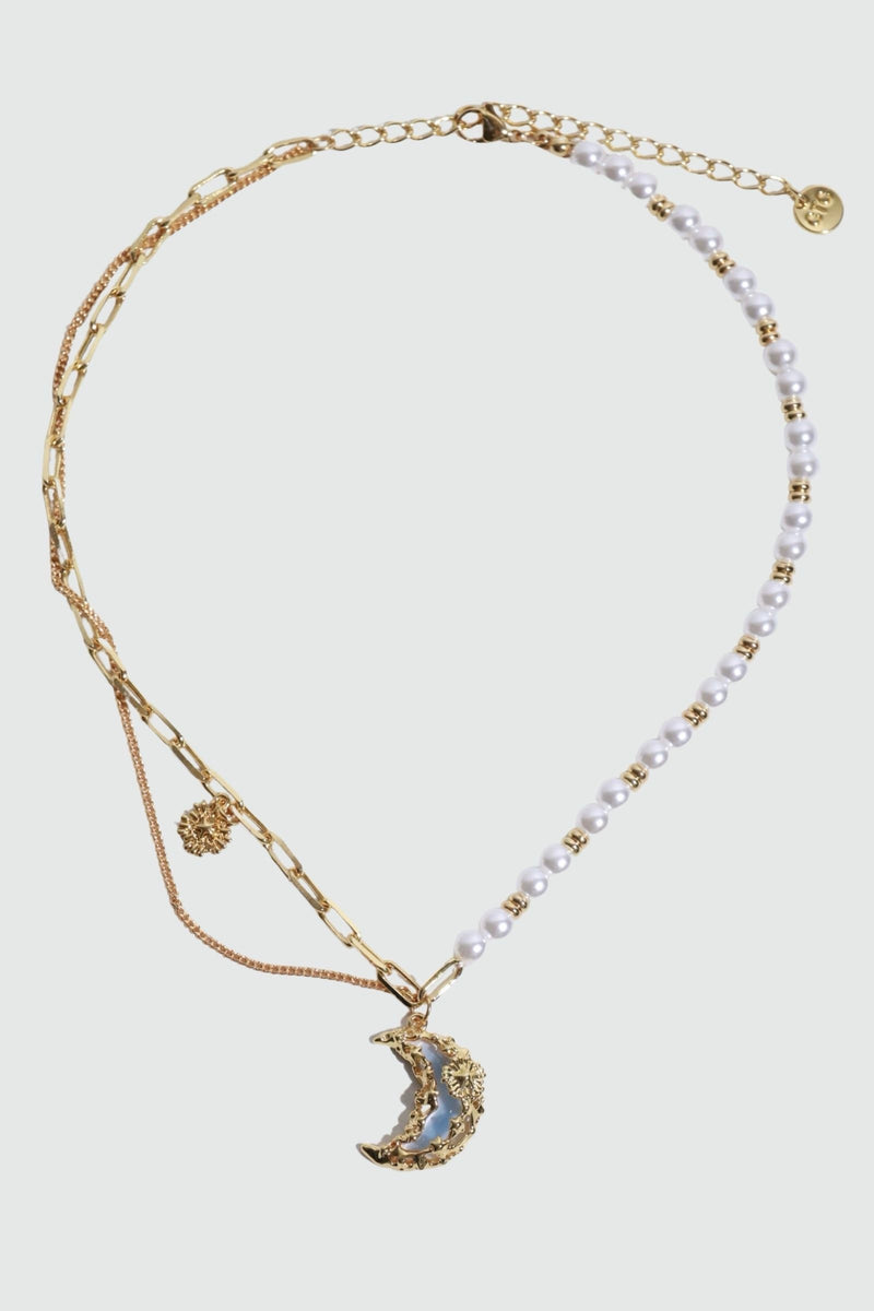 18K Real Gold Plated Moon Resin Pearls Necklace