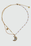 18K gold plated moon necklace with a blue resin moon and synthetic pearls