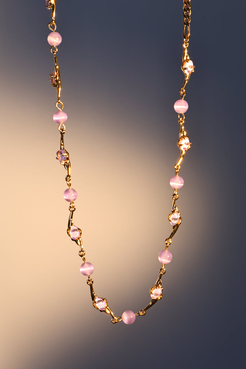 2-in-1 Real Gold Plated Opal & Rose Moon Necklace Bundle