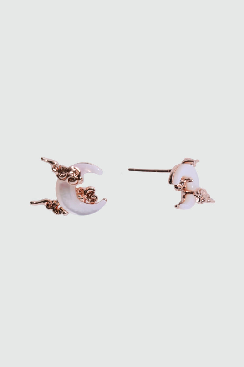 18K rose gold plated earrings with a white natural shell moon on 925 sterling silver pins