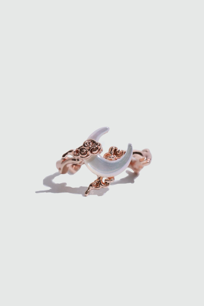 18K rose gold plated ring with a white natural shell moon on an adjustable band
