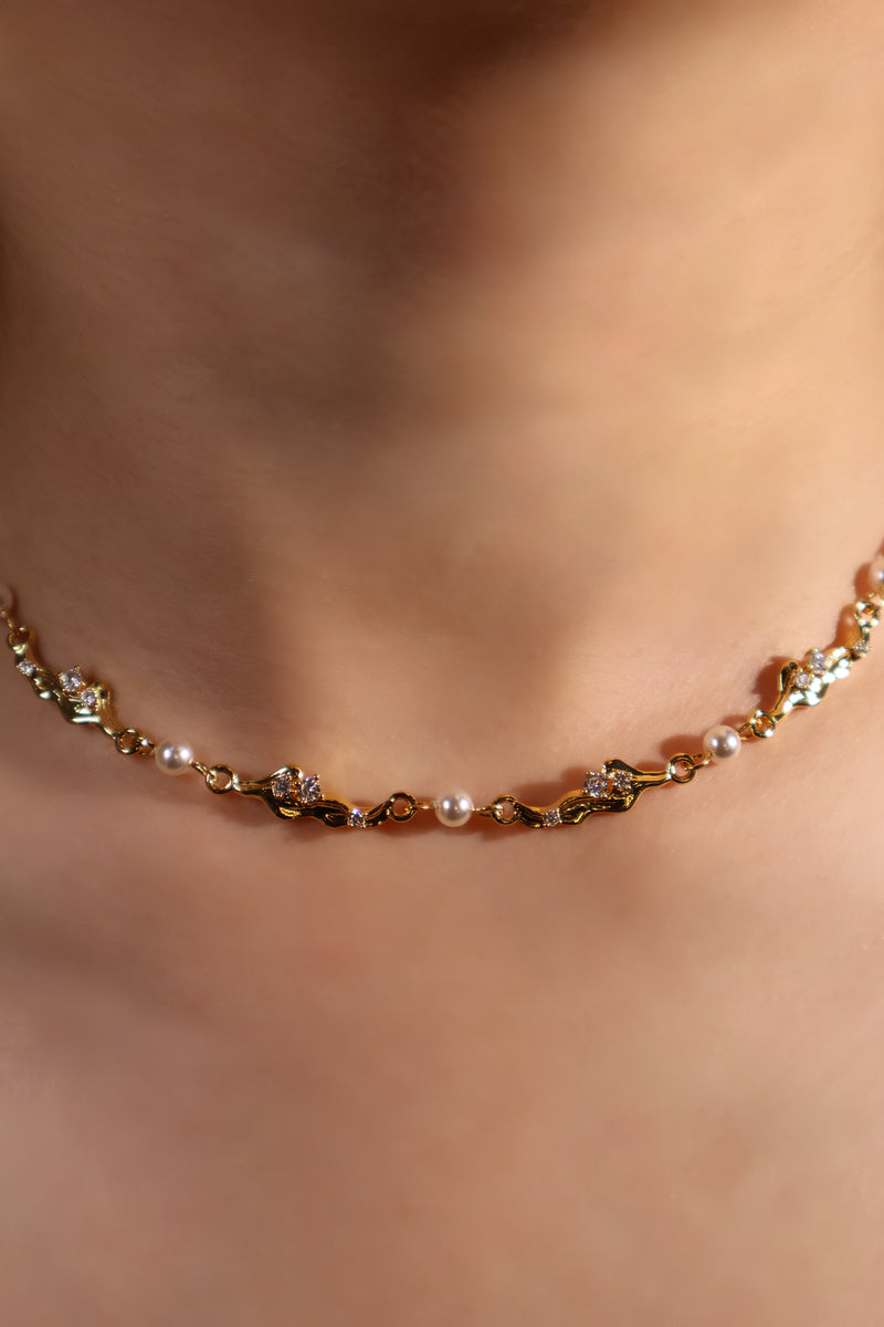 18K Real Gold Plated Multi Pearl Surge Necklace