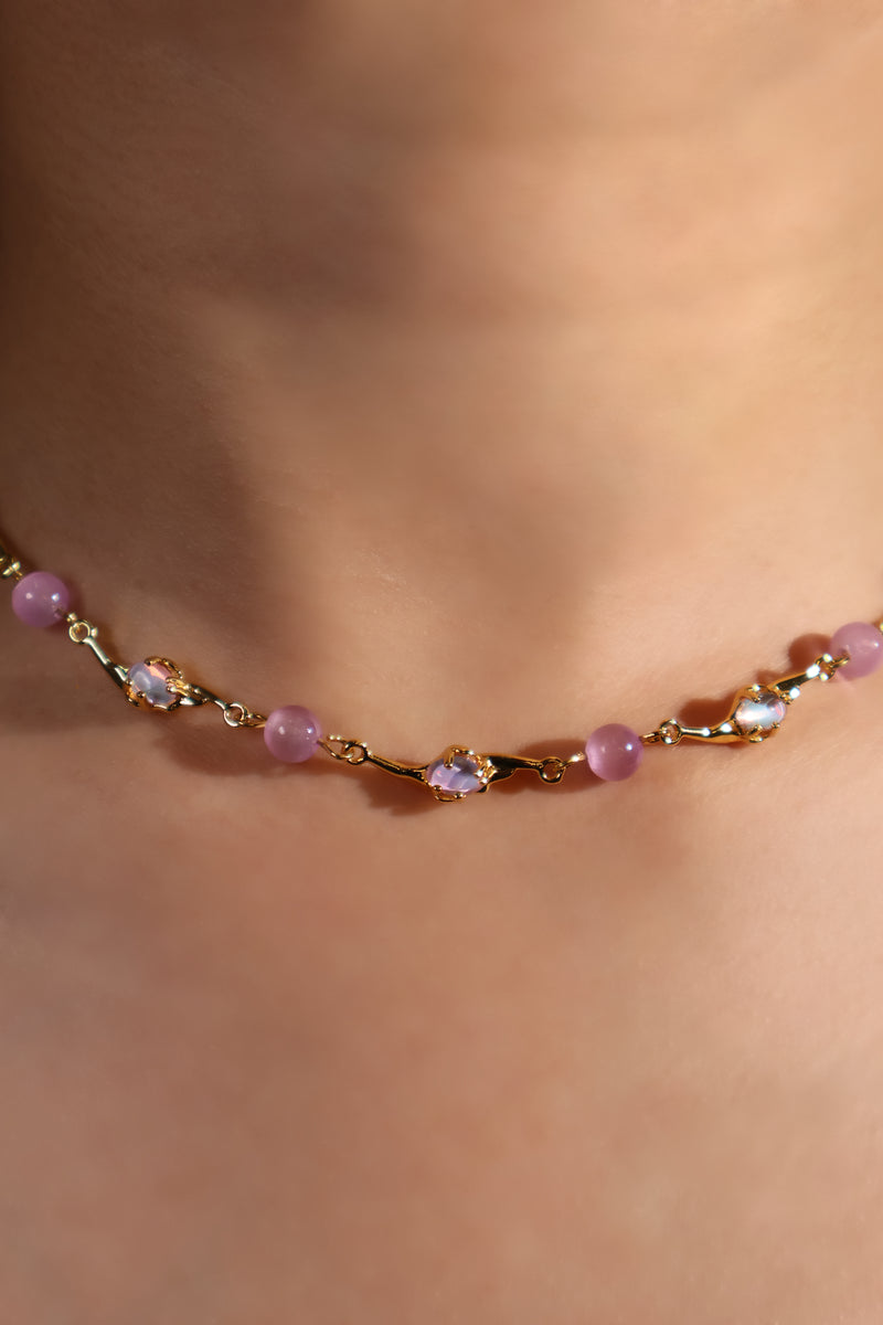 18K Real Gold Plated Multi Purple Opal Necklace