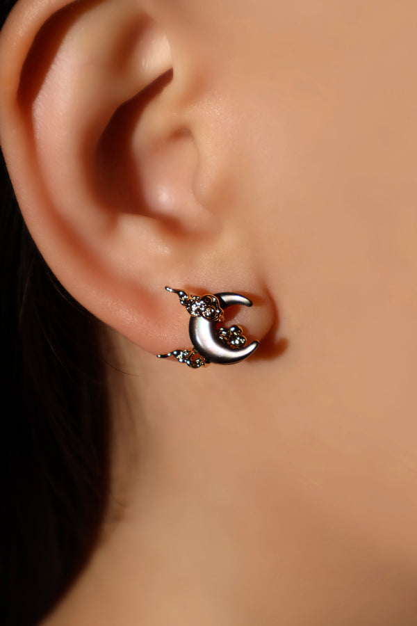 18K Real Gold Plated Black Shell Moon Earrings