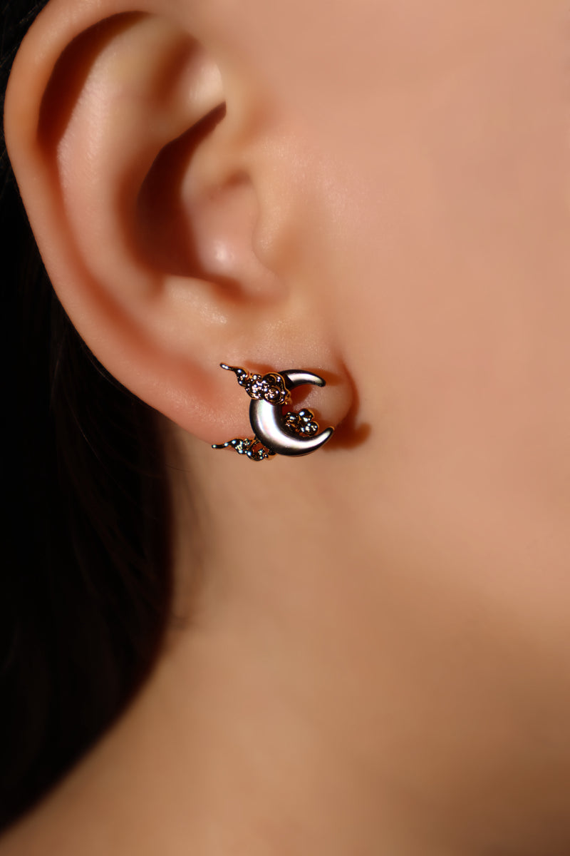 18K gold plated black natural shell moon earrings on 925 sterling silver pins
