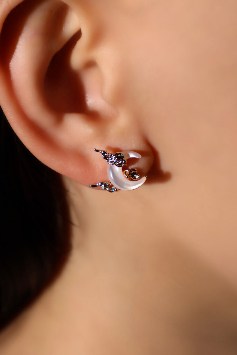 18K rose gold plated earrings with a white natural shell moon on 925 sterling silver pins