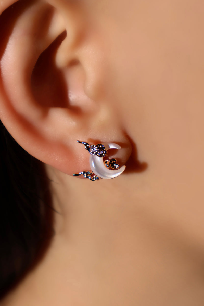18K rose gold plated earrings with a white natural shell moon on 925 sterling silver pins