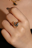 18K Real Gold Plated Black Shell Moon Ring
