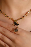 18K Real Gold Plated Black Shell Moon Ring