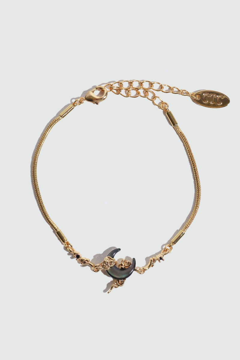 18K Real Gold Plated Black Shell Moon Bracelet
