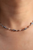 Palladium white gold plated necklace with synthetic pearls and sparkling zirconia diamonds