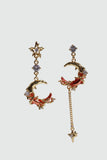 18K gold plated red crescent moon earrings with red resin and sparkling zirconia on sterling silver pins