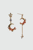 18K gold plated red crescent moon earrings with red resin and sparkling zirconia on sterling silver pins