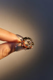 18K gold plated ring with a deep red crescent moon and sparkling zirconia on an adjustable band