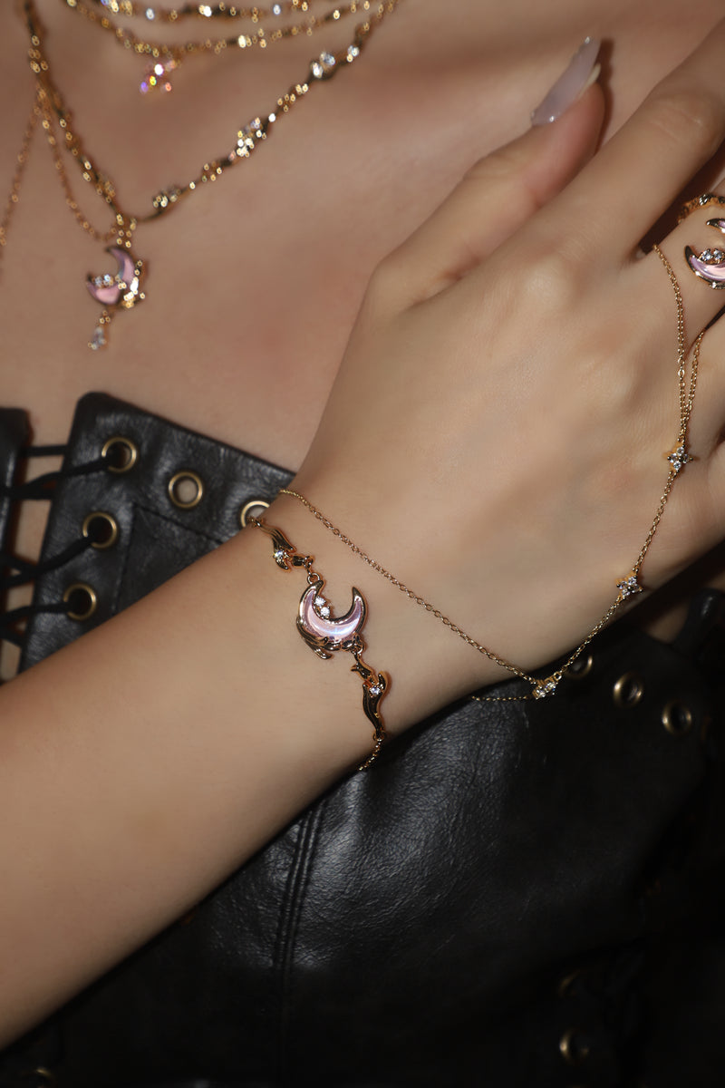 18K Real Gold Plated Sparkle Rose Moon Bracelet