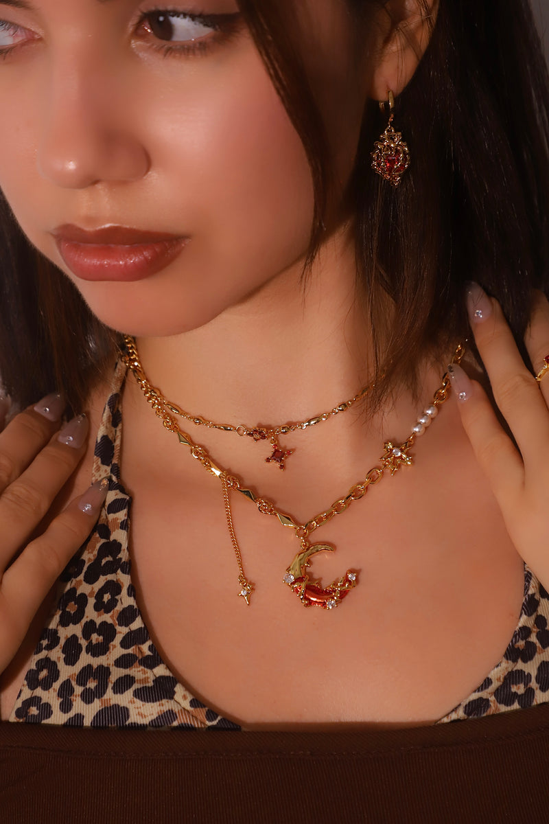 18K Real Gold Plated Red Moon Pearls Necklace
