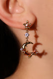 18K gold plated red crescent moon earrings with red resin and sparkling zirconia on sterling silver pins