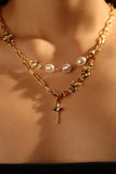 18K Real Gold Plated Double Layer Star Pearls Necklace