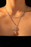 White Opal Diamond Cross Necklace