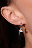 14K Real Gold Plated Blue Gem Moon Star Earrings