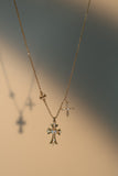 14K Real Gold Plated Double Diamond Cross Necklace