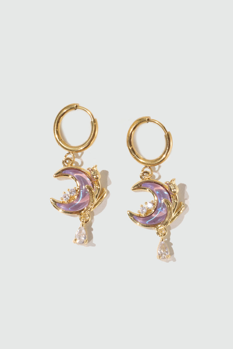 18K gold-plated moonstone rose moon drop earrings on sterling silver posts