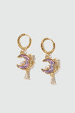 18K Real Gold Plated Moonstone Rose Moon Earrings