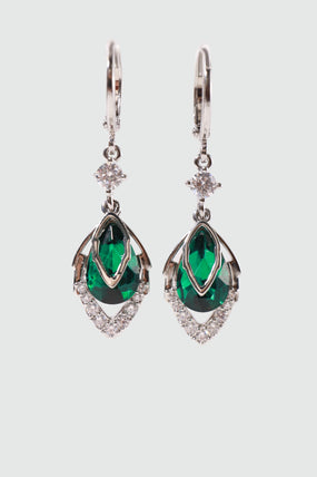 Platinum Plated Green Gem Droplet Earrings