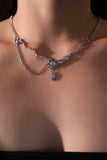 Platinum Plated  Purple Glitter Gem Dangle Necklace