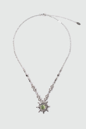 Platinum Plated Green Opal Sun Necklace