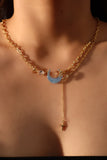 18K Real Gold Plated Moonstone Moon Star Chain Necklace